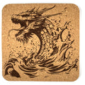 Storm Surge Dragon Square Cork Coaster – Elemental Dragon Art