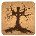 Tree of Life Style Cross Laser Engraved Cork Coaster