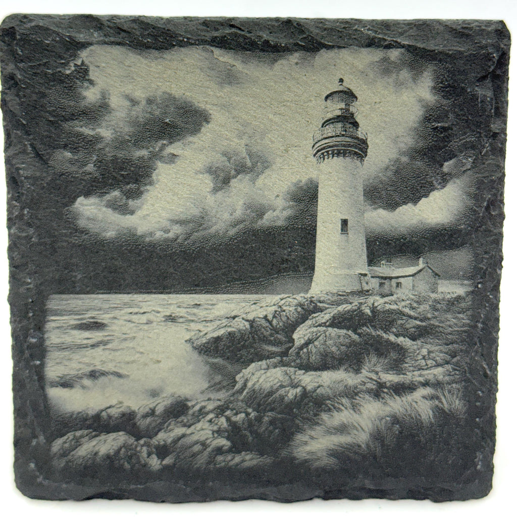 Classic Lighthouse by the Sea Slate Coaster – Dramatic Coastal Scene