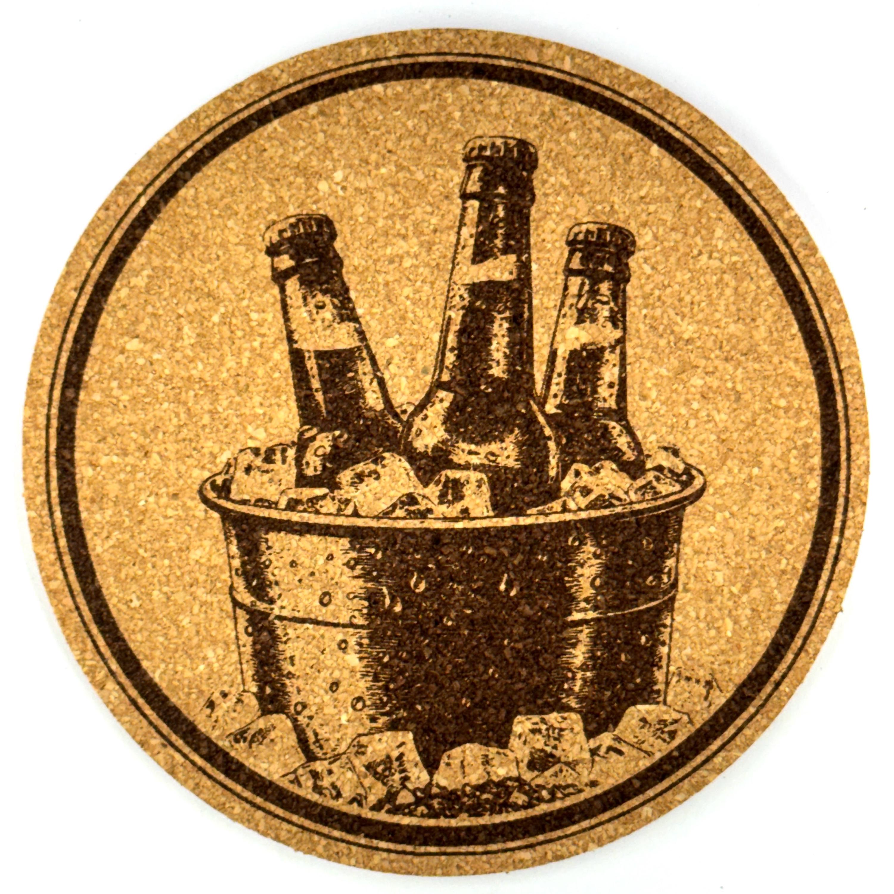 Ice Cold Beer Bucket Cork Coaster Chilled Bottles Bar Style Design