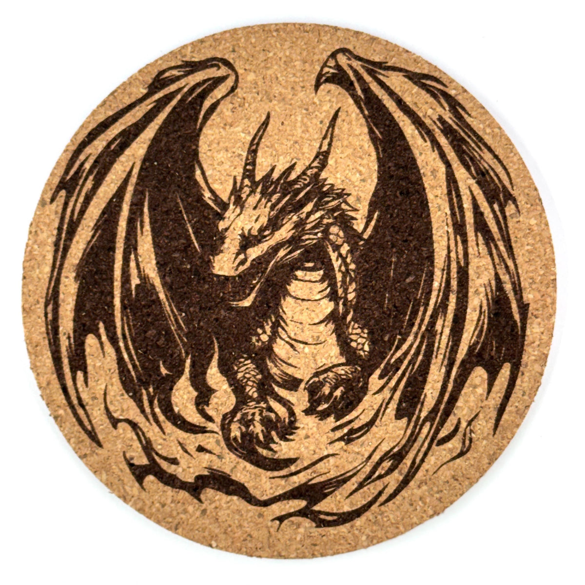 Shadowfire Winged Dragon Round Cork Coaster – Gothic Fantasy