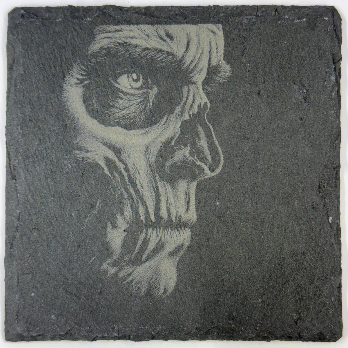 Shadowed Skull Ghoul Slate Coaster – Gothic Horror Art