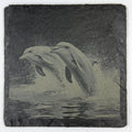 Playful Dolphin Duo Leaping Together – Engraved Slate Coaster