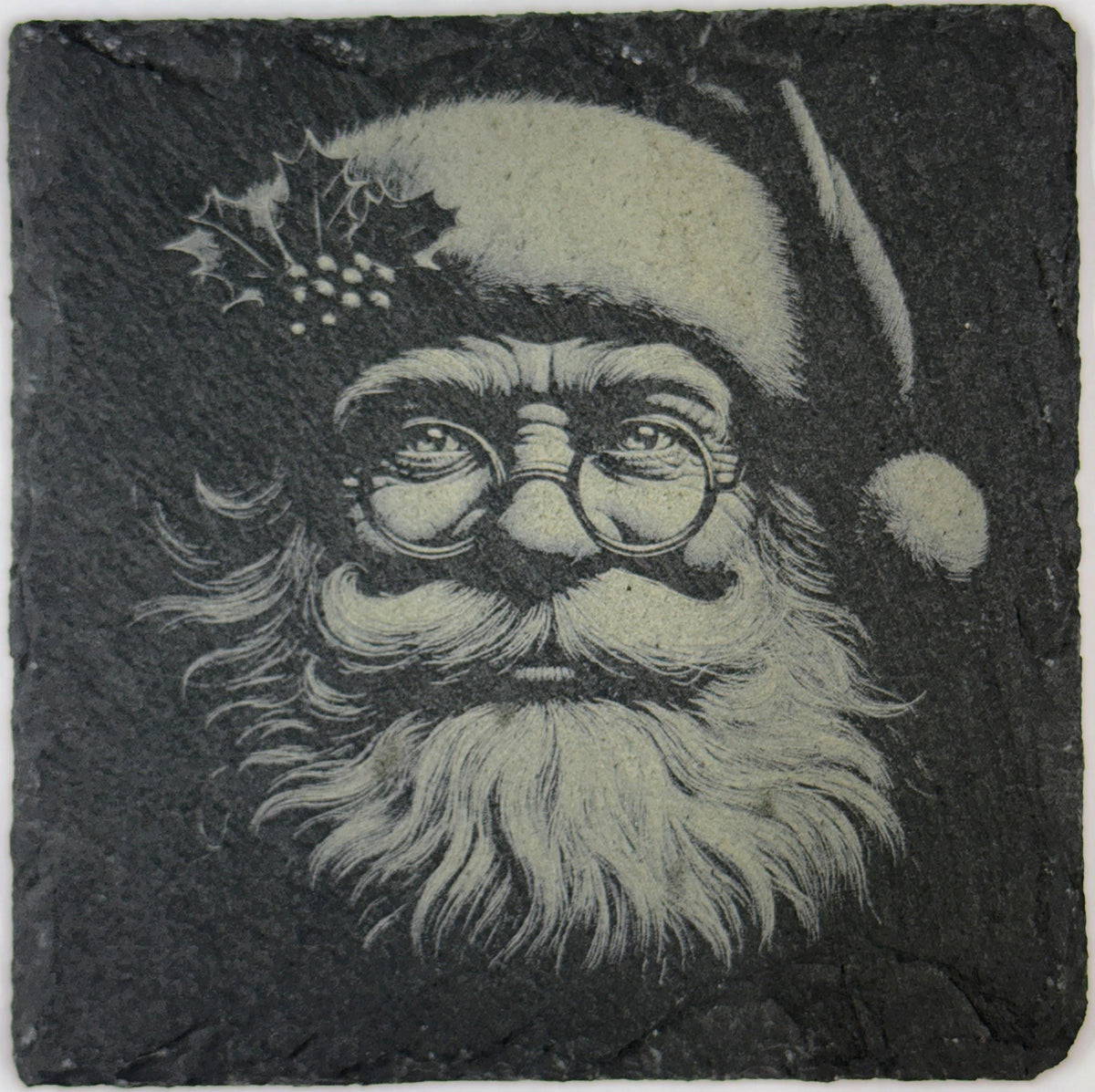 Vintage Santa Portrait Slate Coaster – Classic Santa with Glasses