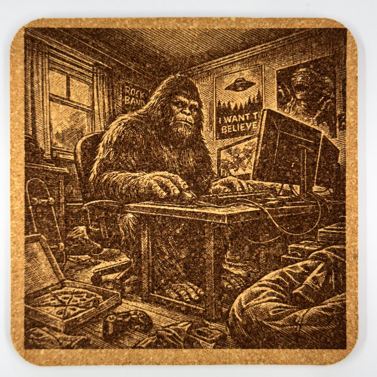 Bigfoot Daytime Gamer Cork Coaster – Sasquatch Room Mess