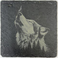 Howling Wolf Slate Coaster – Wild Nature Engraved Stone Art