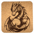 Dragon and Sphere Embrace Square Cork Coaster – Fantasy Creature