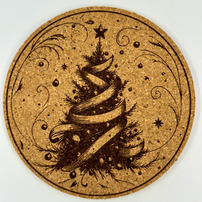 Decorative Christmas Tree Cork Coaster – Elegant Holiday Design