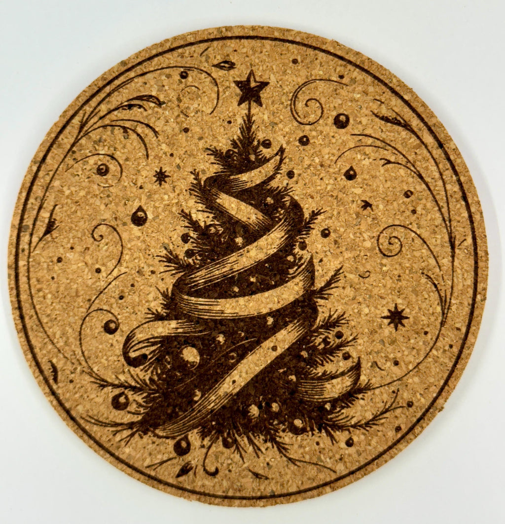 Decorative Christmas Tree Cork Coaster – Elegant Holiday Design