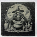 Moonlit Witch Brewing a Potion – Laser Engraved Slate Coaster
