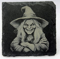 Grim Smiling Witch – Laser Engraved Slate Coaster