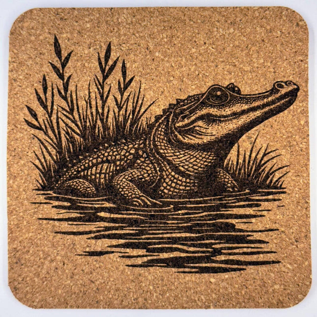 Alligator Emerging from Water – Southern Swamp Cork Coaster
