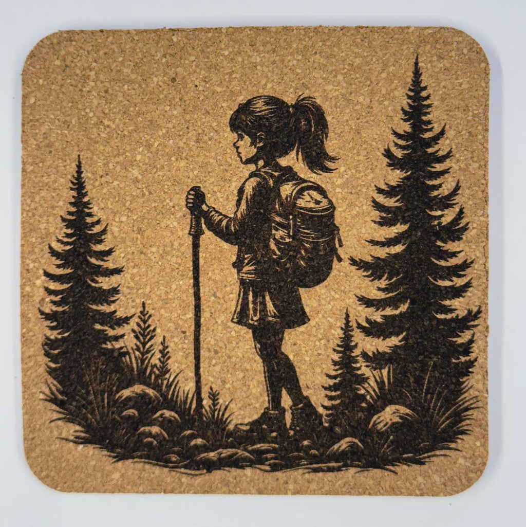 Child Hiking Woodland Path Cork Coaster – Outdoor Adventure Design