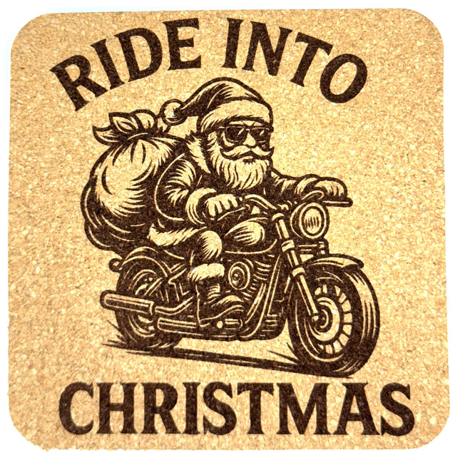 Biker Santa Cork Coaster – Ride Into Christmas Holiday Decor
