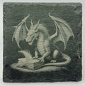 Dragon with Ancient Book Slate Coaster – Scholarly Fantasy Dragon