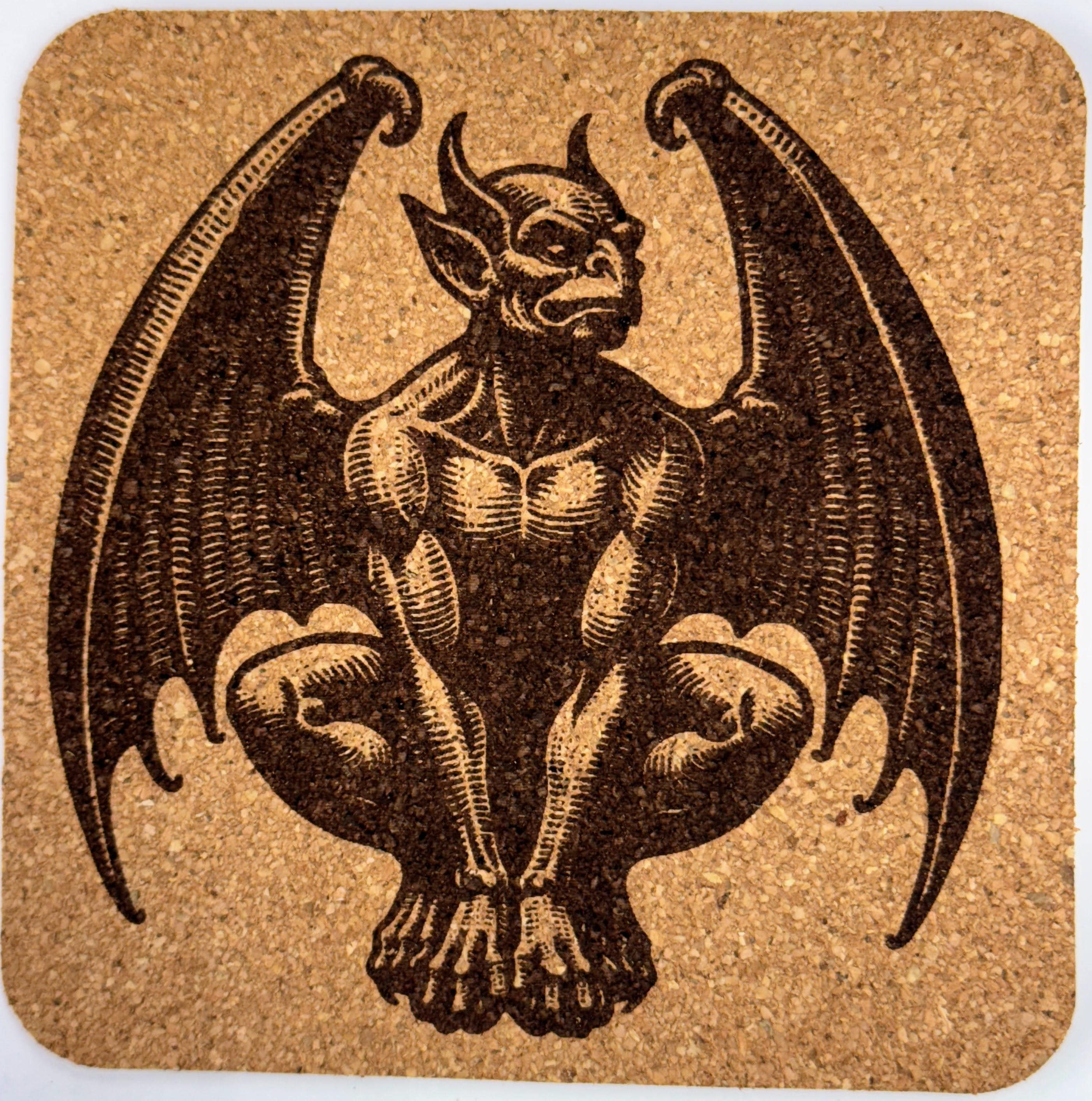 Symmetrical Winged Gargoyle – Medieval Gothic Cork Coaster