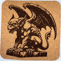 Watchful Winged Gargoyle on Pedestal – Gothic Cork Coaster