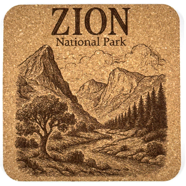 Zion National Park Cork Coaster – Utah Canyon Landscape Engraved Coaster