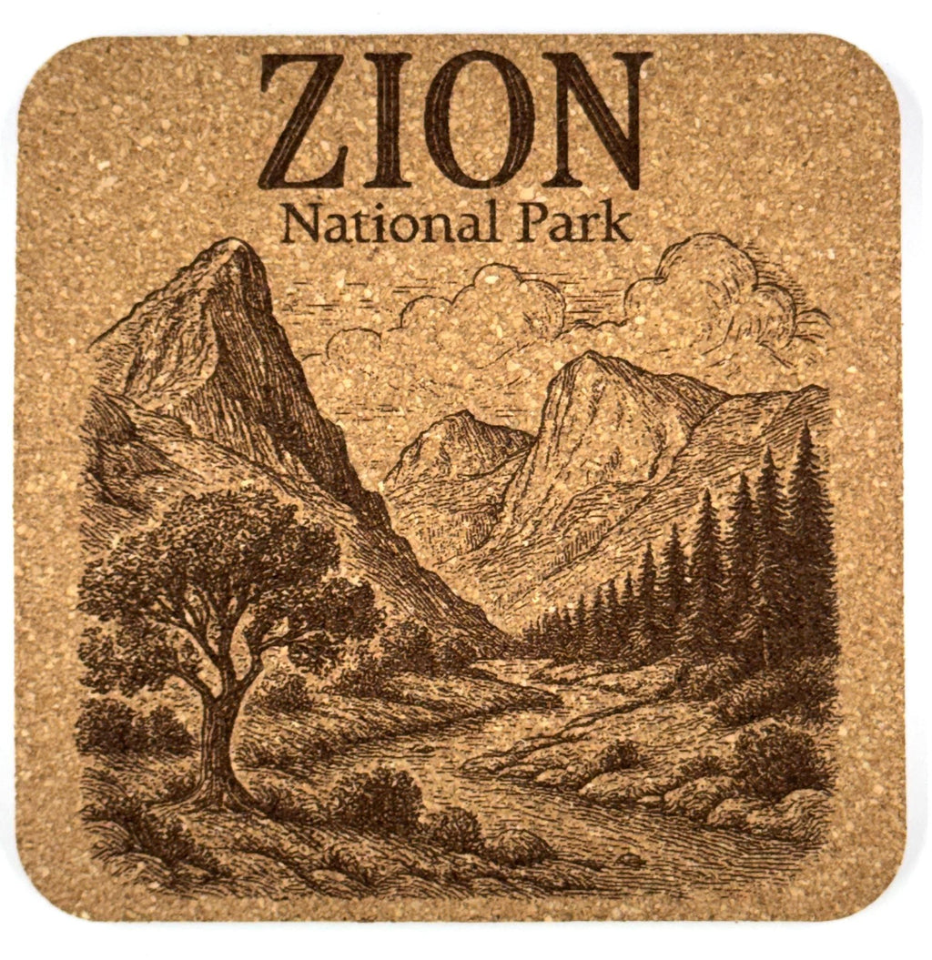 Zion National Park Cork Coaster – Utah Canyon Landscape Engraved Coaster
