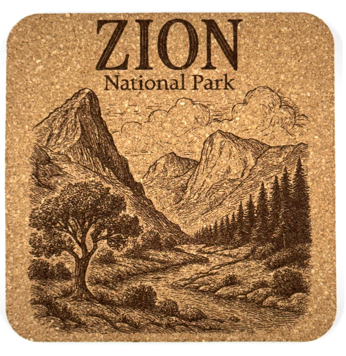 Zion National Park Cork Coaster – Utah Canyon Landscape Engraved Coaster