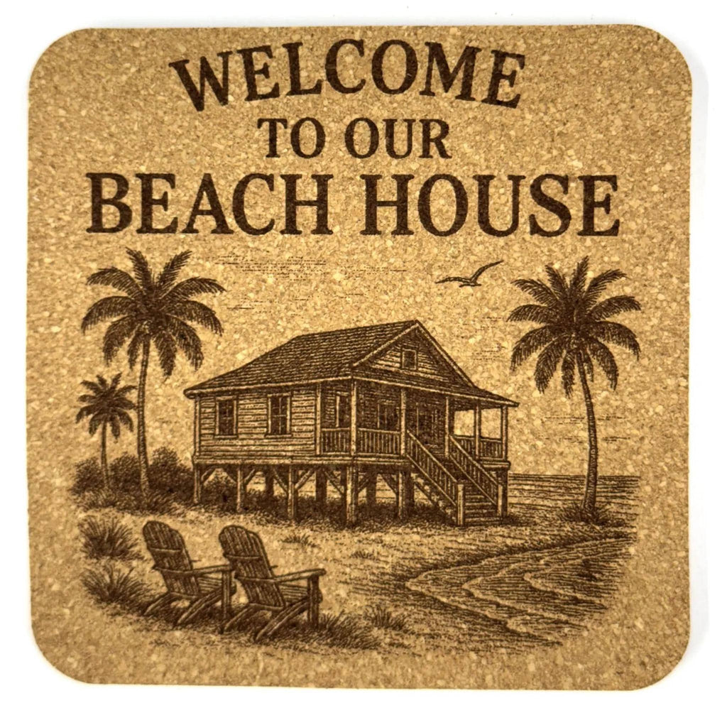 Welcome to Our Beach House – Rustic Cork Drink Coaster, Coastal Home Decor