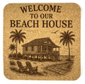 Welcome to Our Beach House – Rustic Cork Drink Coaster, Coastal Home Decor