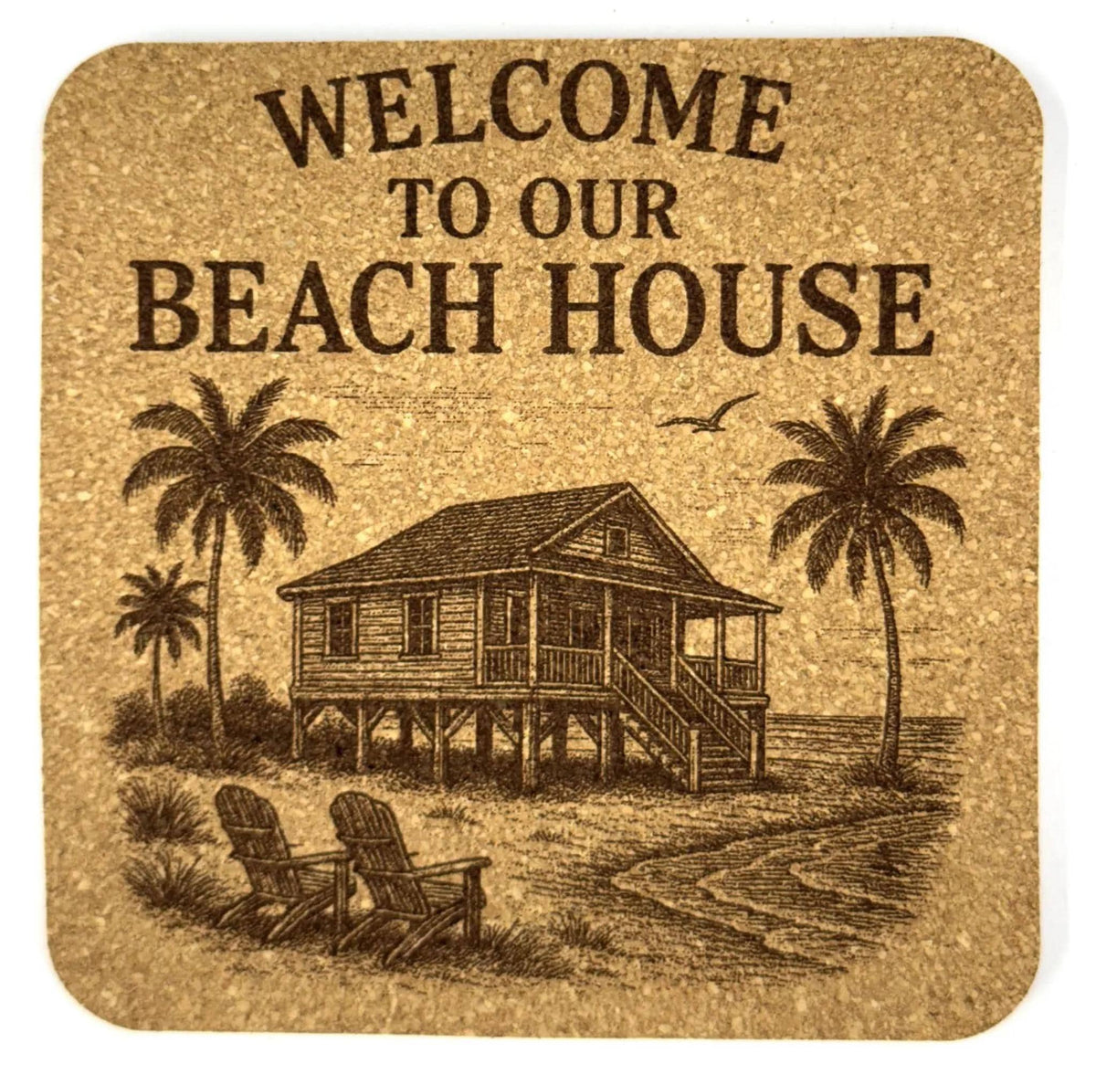 Welcome to Our Beach House – Rustic Cork Drink Coaster, Coastal Home Decor