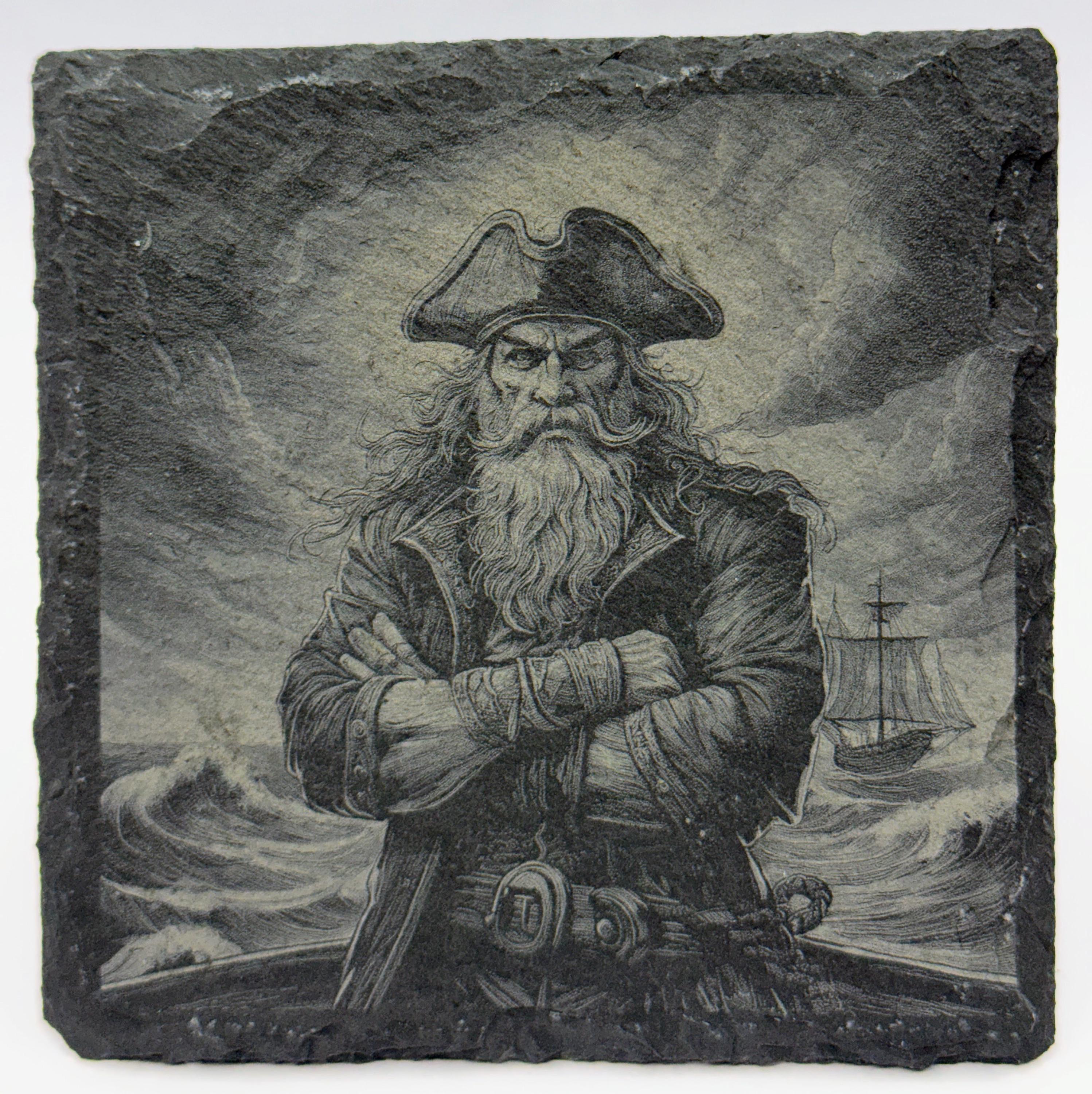 Defiant Pirate with Crossed Arms – Slate Coaster