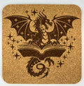 Dragon Emerging from an Open Spellbook – Fantasy Cork Coaster
