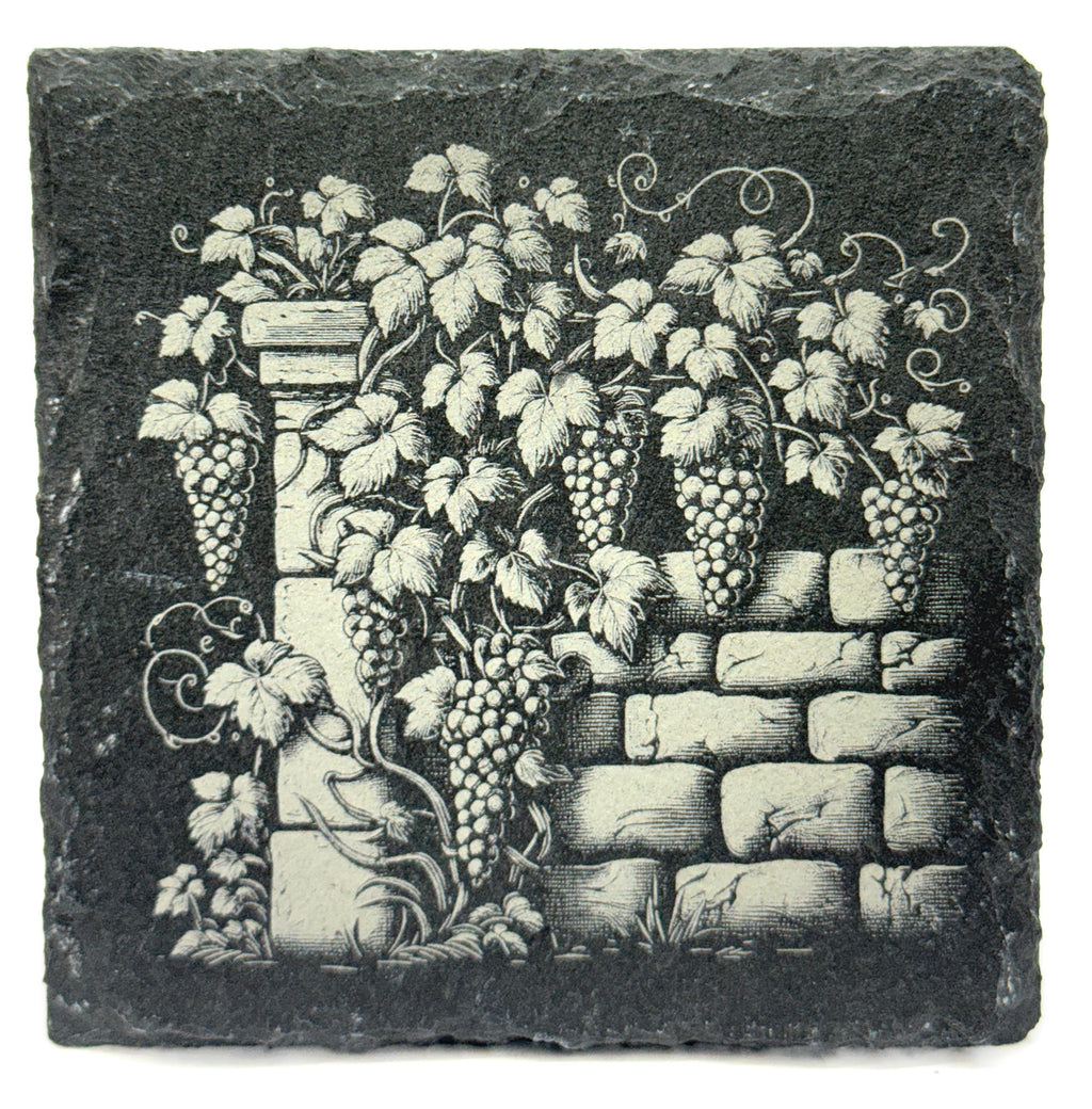 Stone Wall Vineyard Slate Coaster – Old-World Grape Vines
