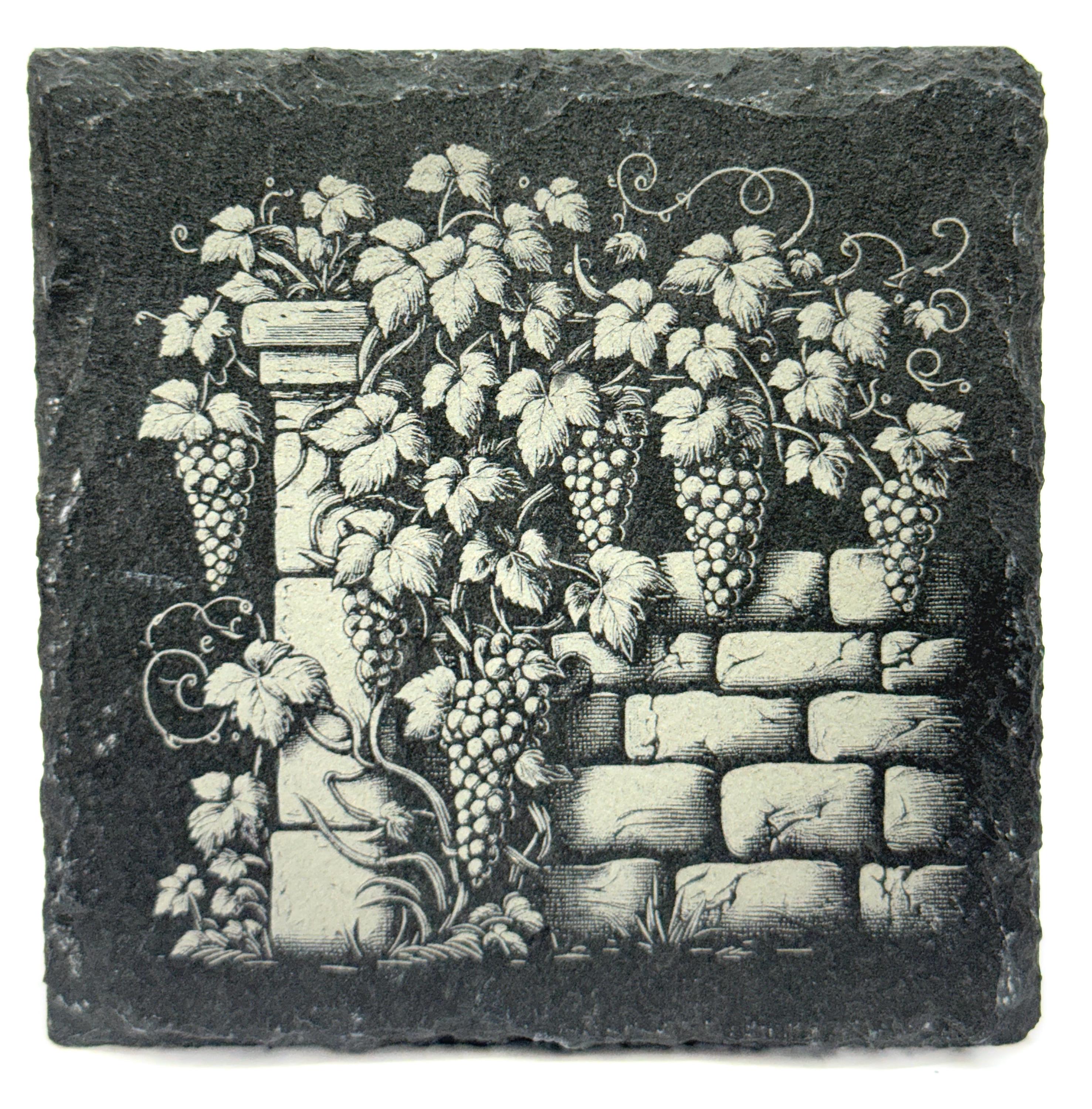 Stone Wall Vineyard Slate Coaster – Old-World Grape Vines