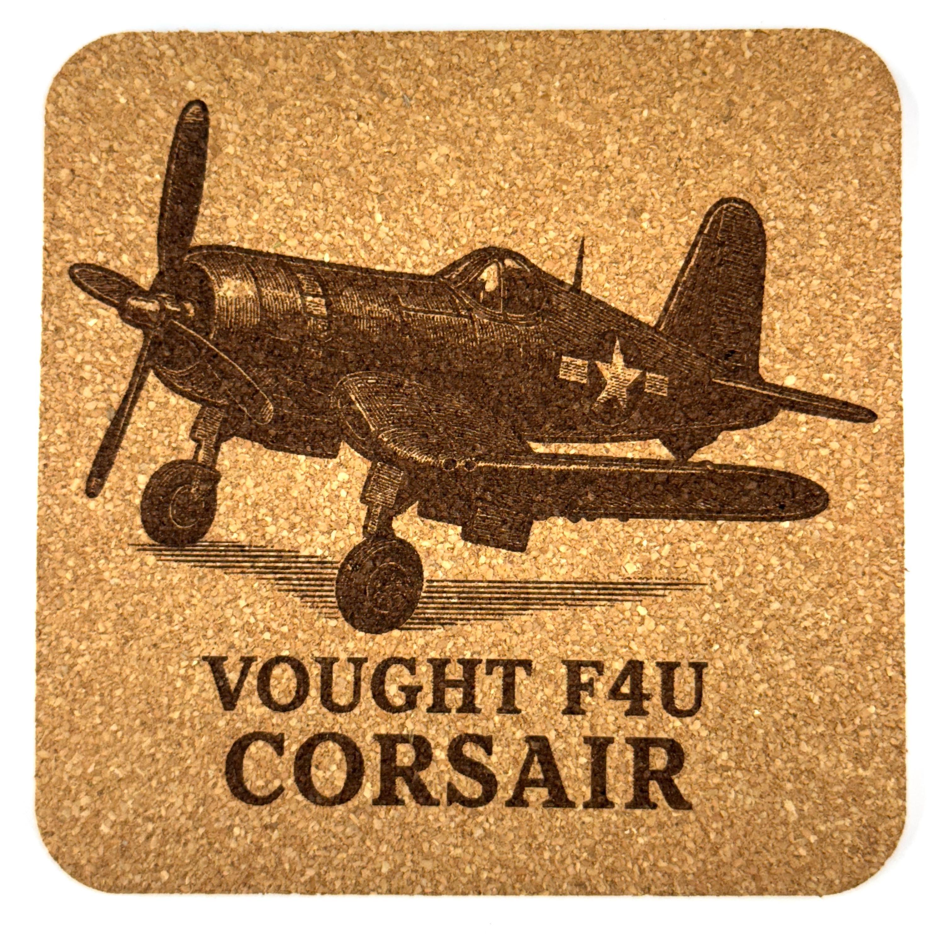 Vought F4U Corsair WWII Fighter – Laser Engraved Cork Coaster