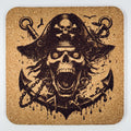 Screaming Pirate Skull Cork Coaster – Dark Nautical Bar Decor