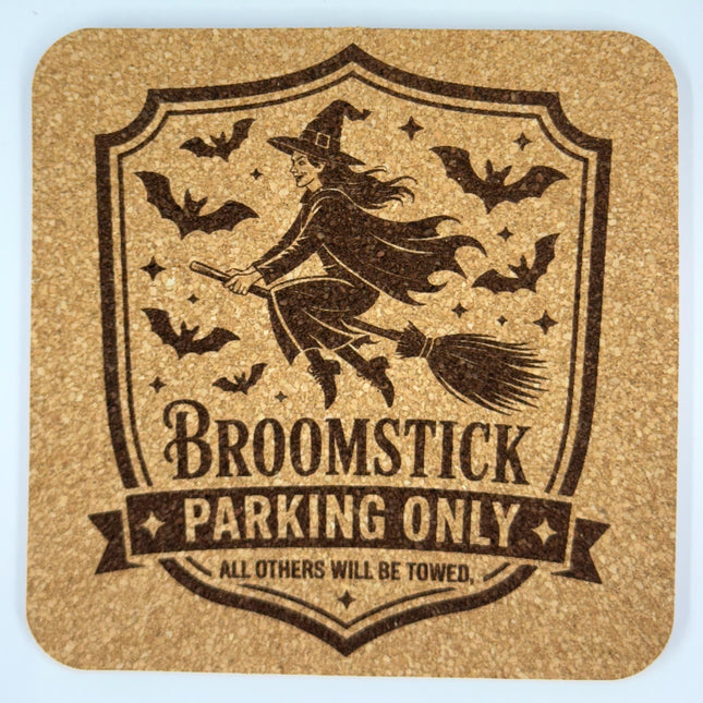 Broomstick Parking Only Halloween Cork Coaster