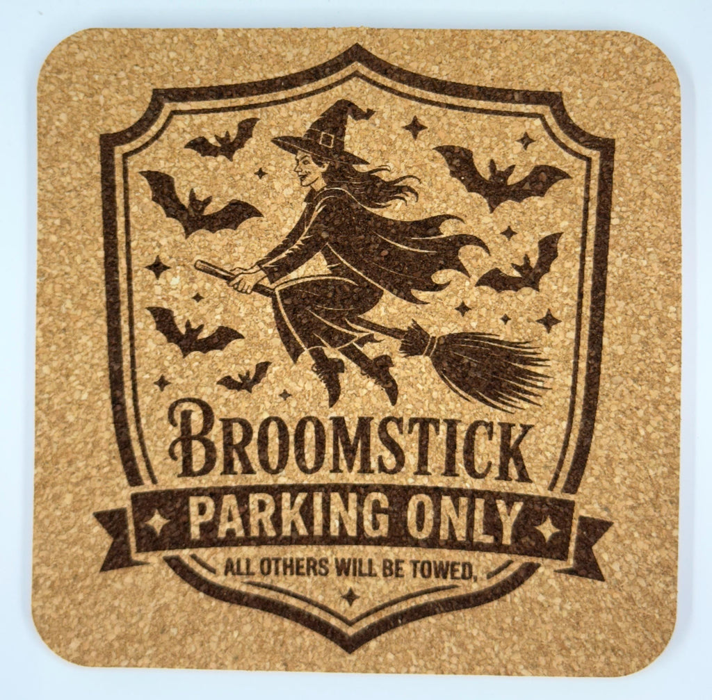 Broomstick Parking Only Halloween Cork Coaster