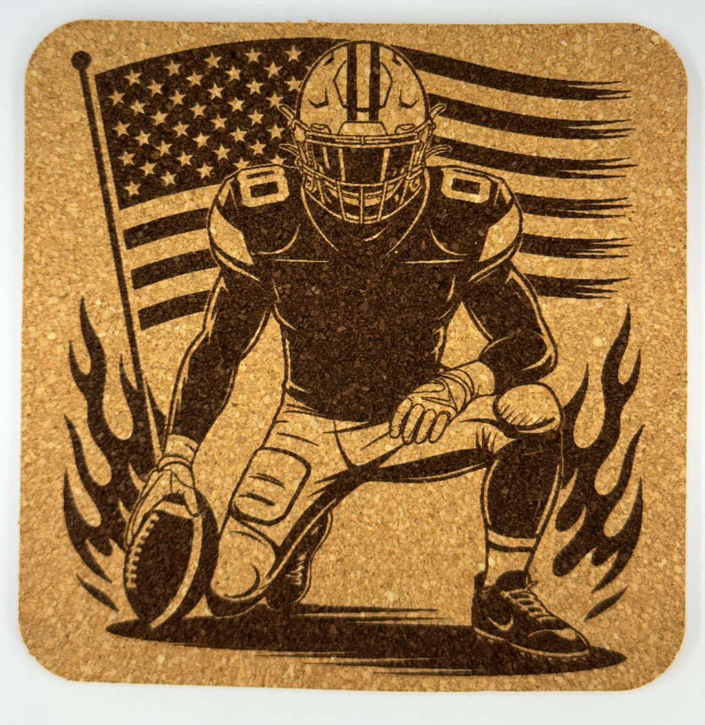 Patriotic Football Player Cork Coaster – American Gridiron Power