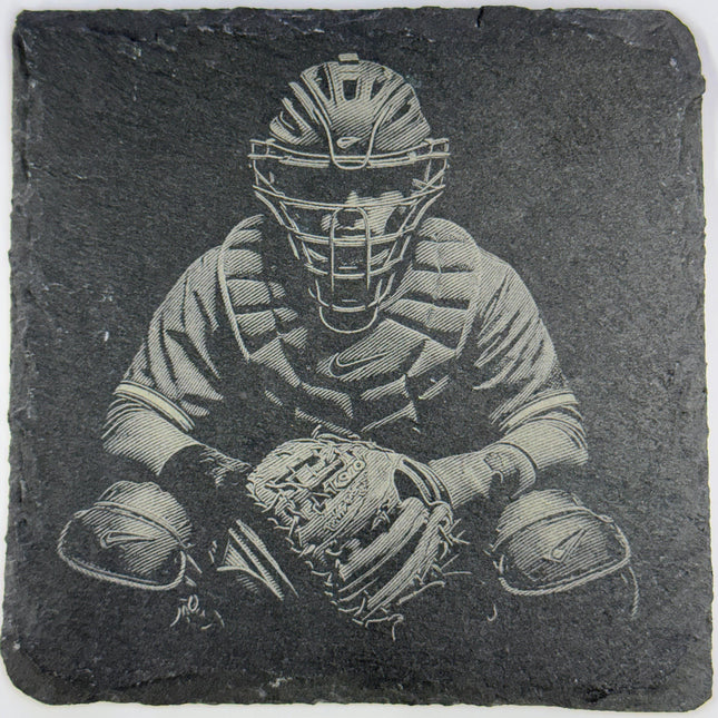 Baseball Catcher Ready – Game Time Slate Coaster