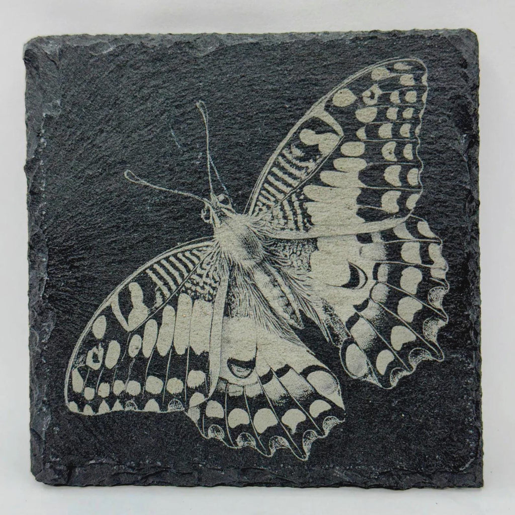 Detailed Butterfly Artwork – Rustic Slate Coaster