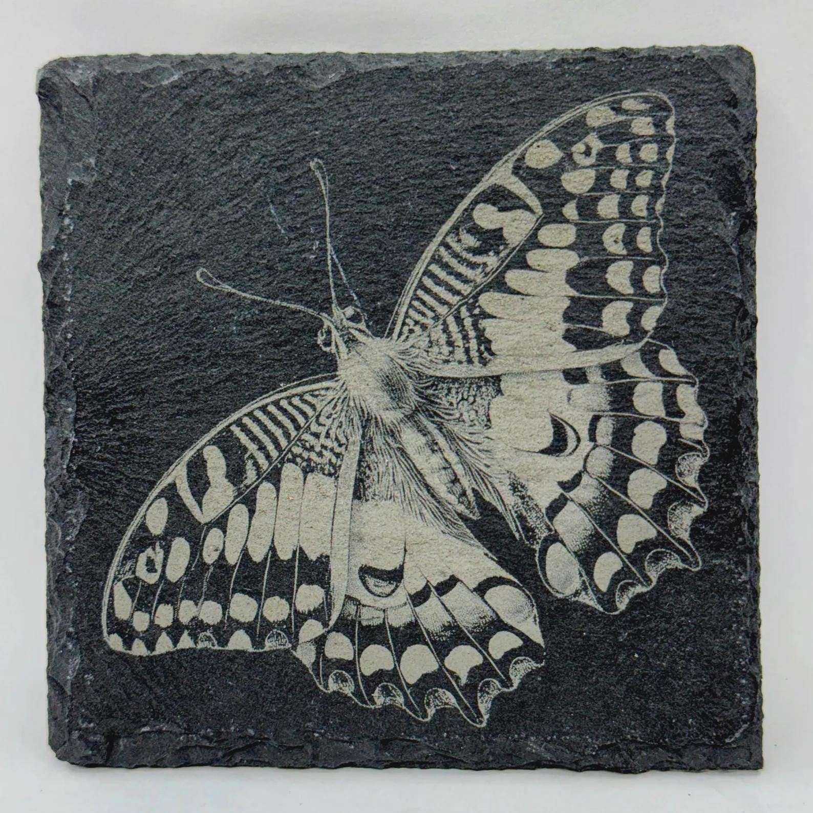 Detailed Butterfly Artwork – Rustic Slate Coaster