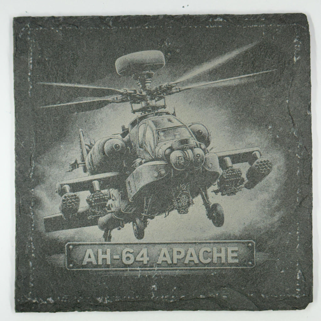 AH-64 Apache Gunship Helicopter Slate Coaster Battlefield Dominance Design