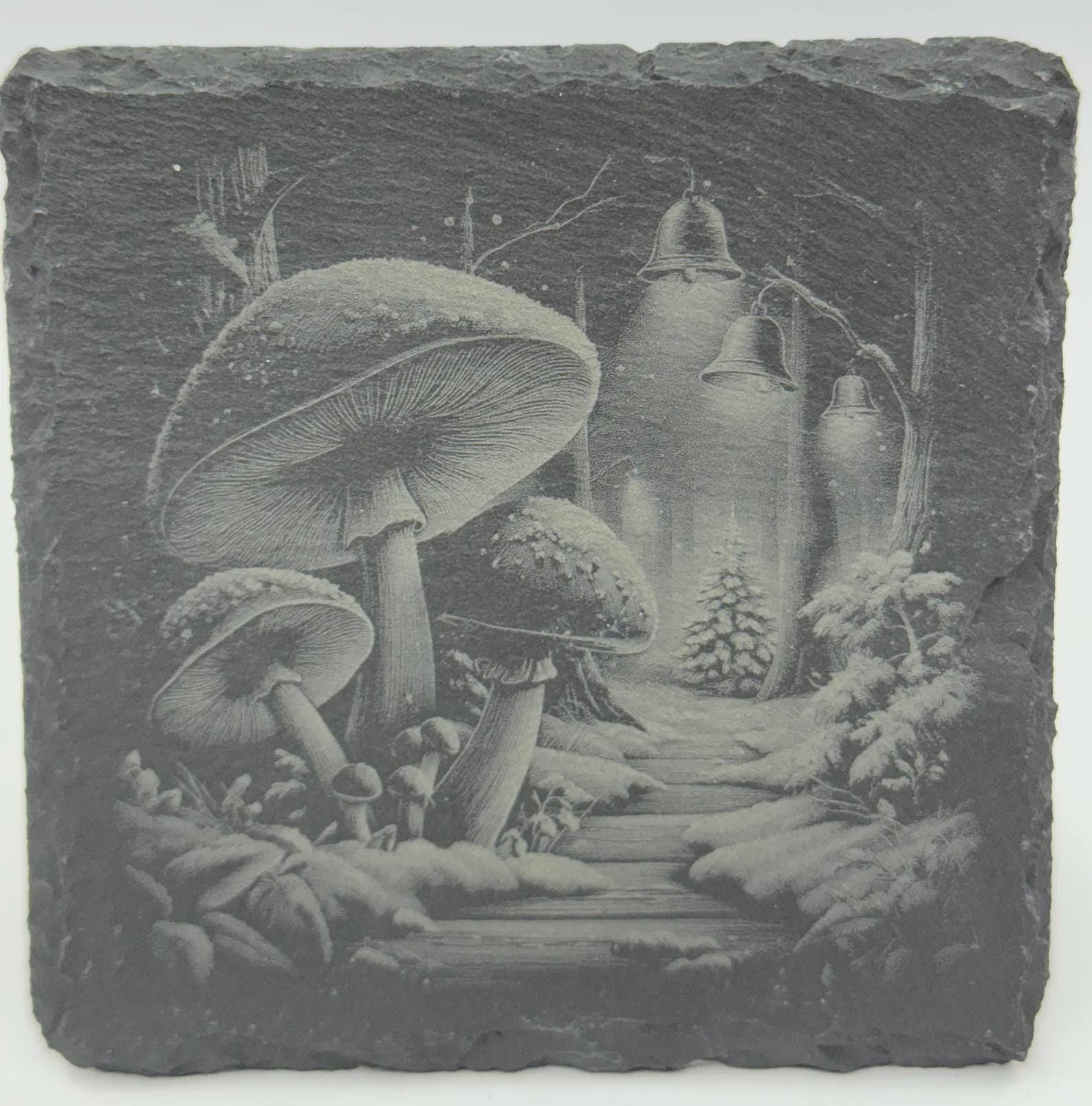 Moonlit Mushroom Forest Slate Coaster – Fantasy Woodland Scene