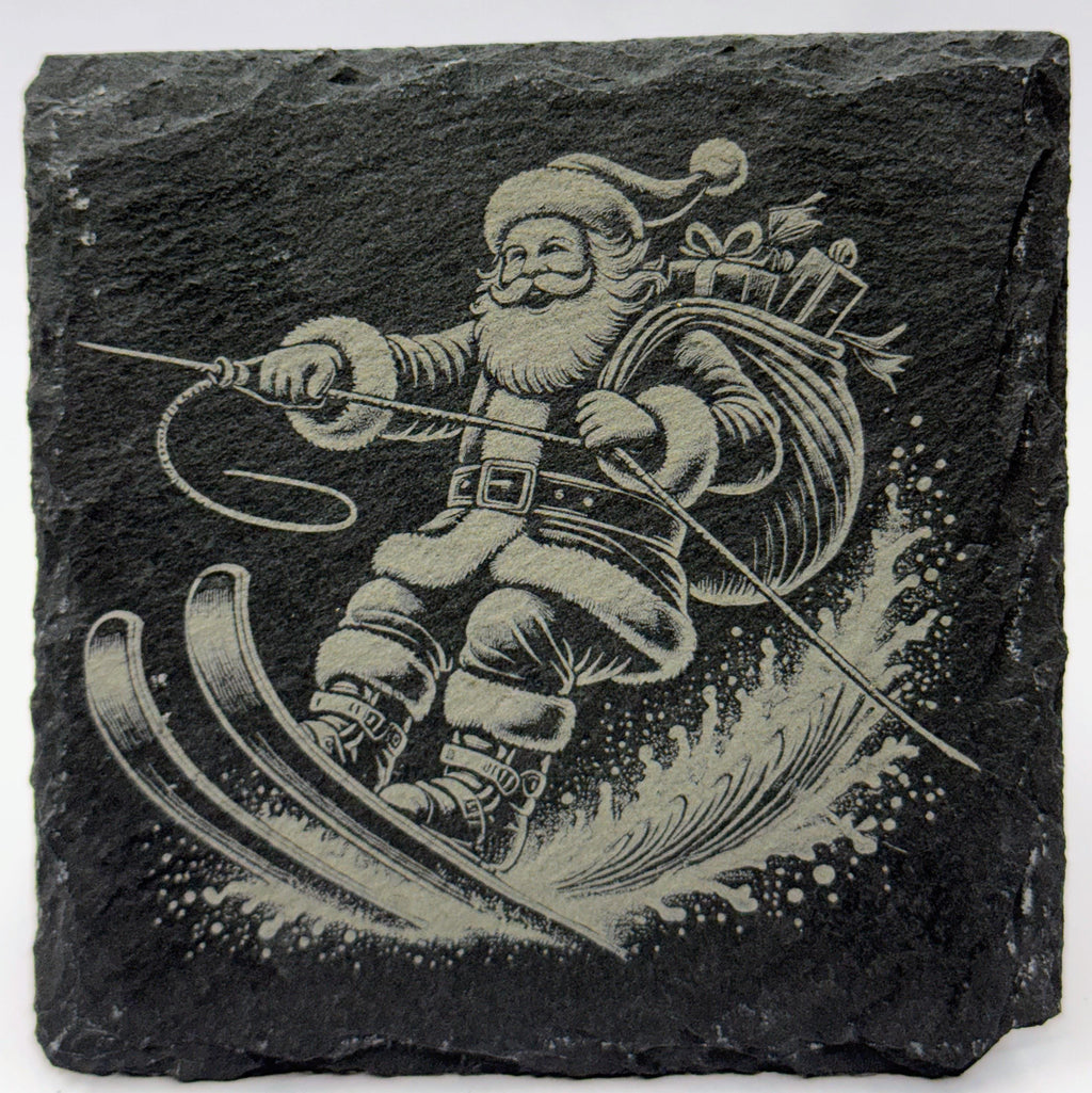 Water Skiing Santa Slate Coaster – Extreme Santa Beach Holiday Humor
