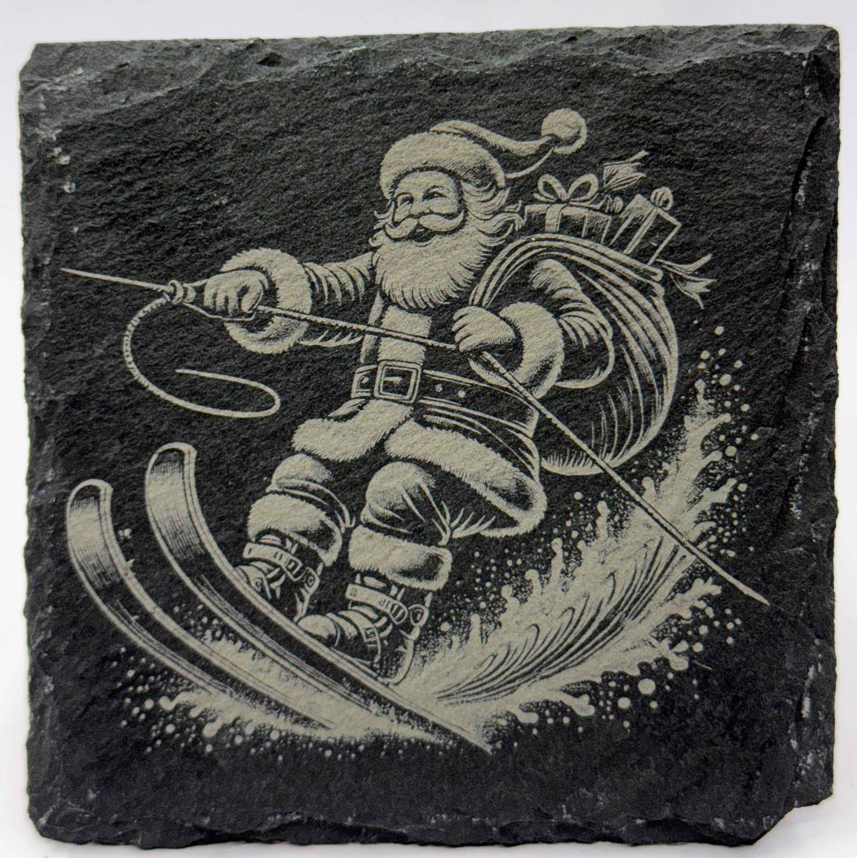 Water Skiing Santa Slate Coaster – Extreme Santa Beach Holiday Humor