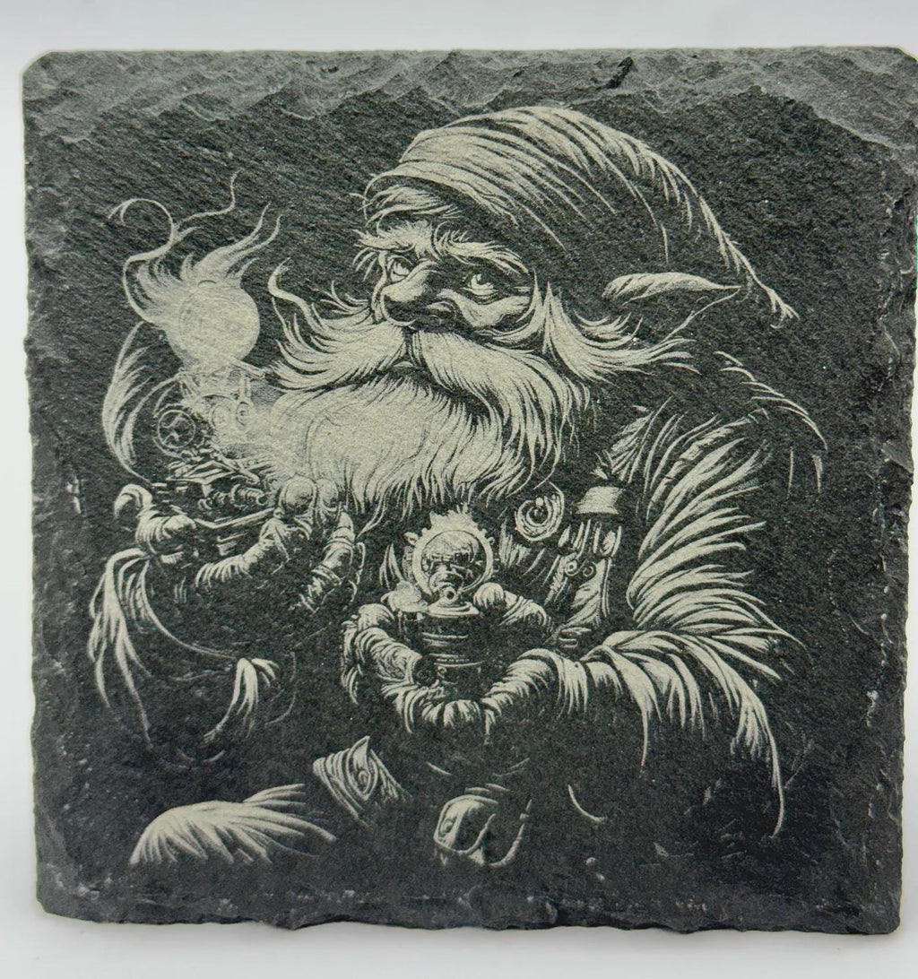 Gnome Inventor Slate Coaster – Fantasy Tinkerer Engraved Stone Coaster