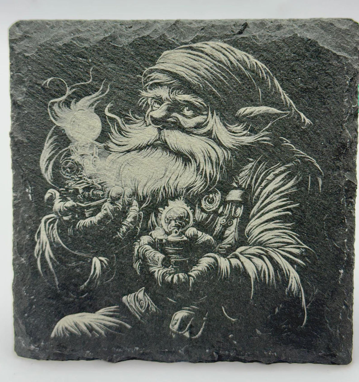 Gnome Inventor Slate Coaster – Fantasy Tinkerer Engraved Stone Coaster