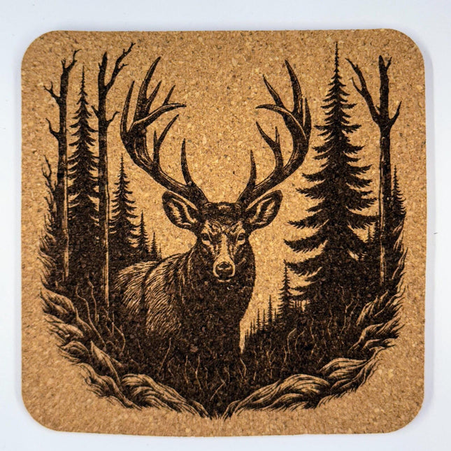 Wild Deer in Woodland Setting – Cork Drink Coaster