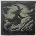 Witch Flying Through Moonlit Clouds – Laser Engraved Slate Coaster