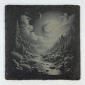 Moonlit Mountain Stream – Night Forest Landscape Laser Engraved Slate Coaster