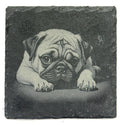 Pug Portrait Slate Coaster – Classic Black Stone Dog Art