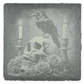 Raven Skull Candle Slate Coaster – Dark Gothic Still Life Art